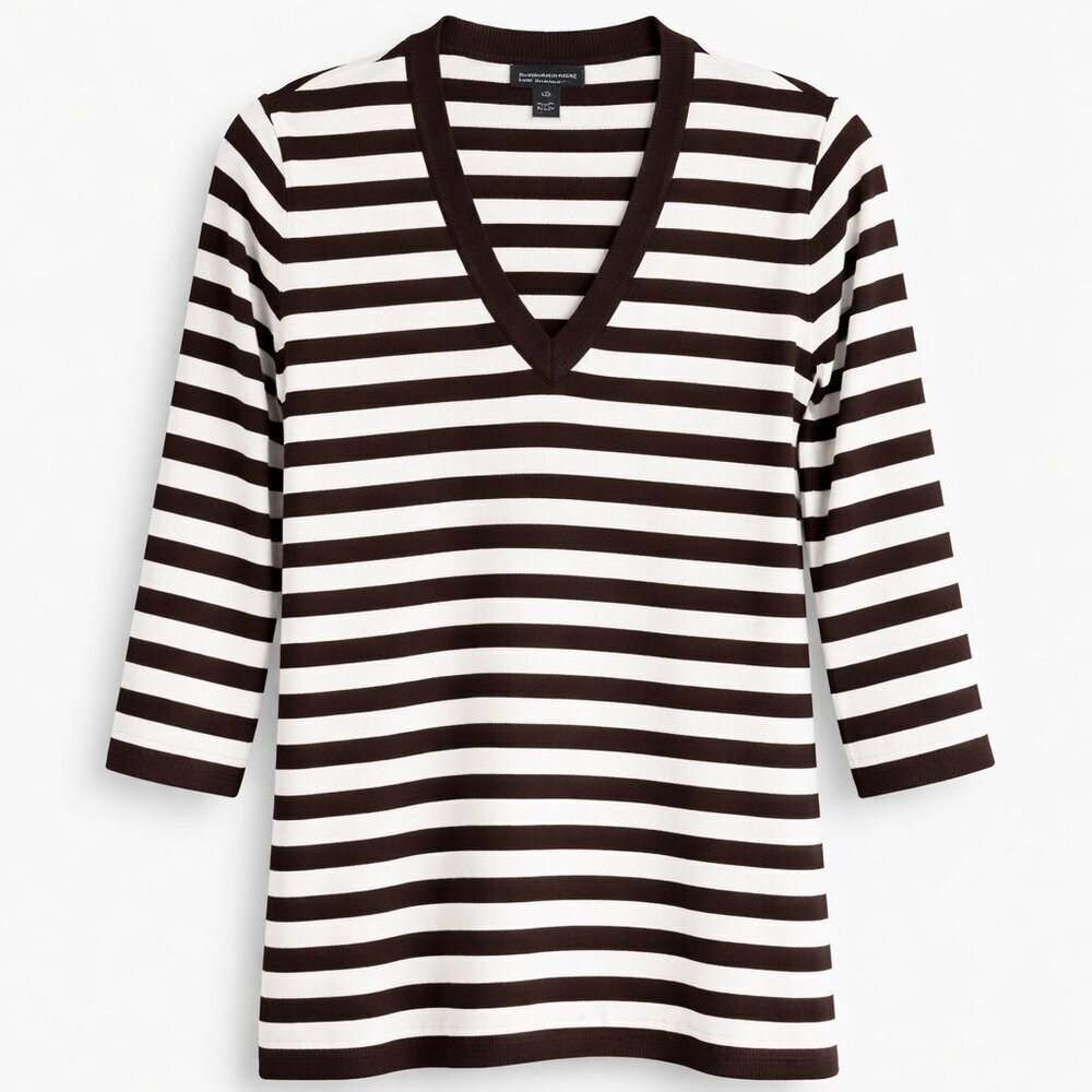 JONES NEW YORK  Chocolate & White Striped 3/4 Sleeve Top - LP